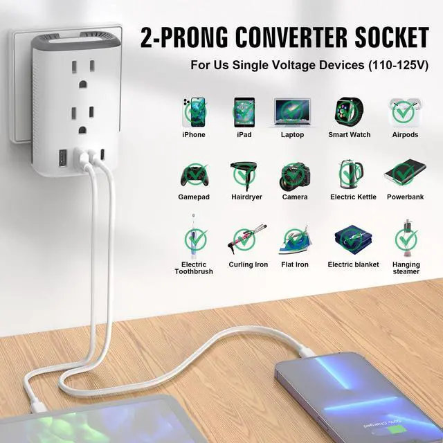 Alt view image 5 of 7 - Voltage Converter Us to Europe, Power Converter Combo, 220v to 110v European Plug Converter 2300w Travel Adapter Worldwide, Step Down European, Travel Adapter Worldwide