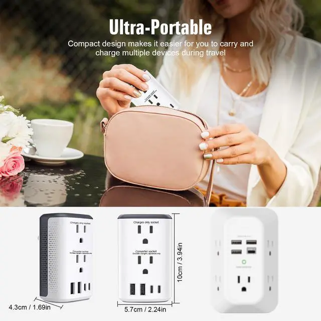 Alt view image 7 of 7 - Voltage Converter Us to Europe, Power Converter Combo, 220v to 110v European Plug Converter 2300w Travel Adapter Worldwide, Step Down European, Travel Adapter Worldwide