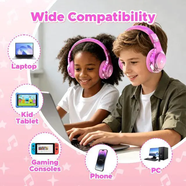 Alt view image 7 of 7 - Kids Bluetooth Headphones, 74/85dB Volume Limited, 65H Playtime, Built-in Mic, Fast Charging, Foldable Toddler Wireless Over-Ear with AUX Cord, for iPad/Tablet/Airplane,Boys Girls