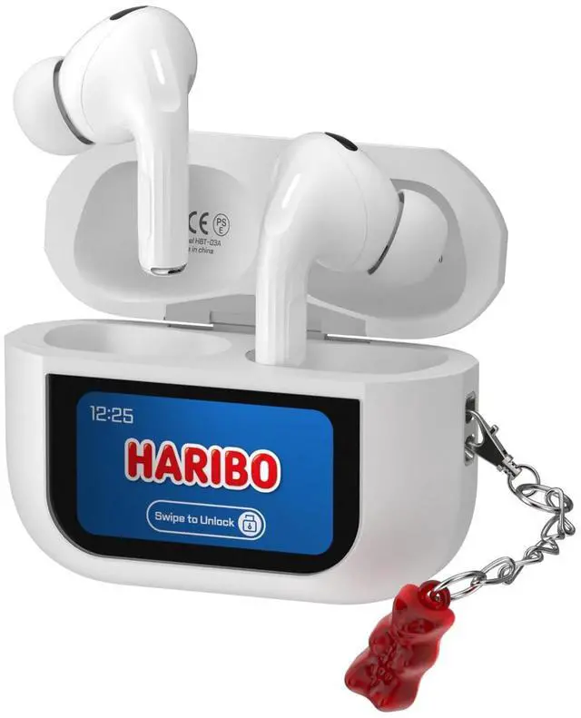Main image of Haribo Wireless Earbuds with LCD Touchscreen Case, Bluetooth 5.4 TWS, Noise Cancelling, 13mm Bass Driver, IPX4, Gummy Bear Style
