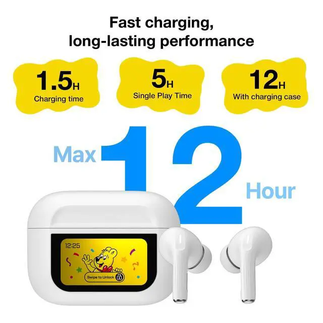 Alt view image 3 of 7 - Haribo Wireless Earbuds with LCD Touchscreen Case, Bluetooth 5.4 TWS, Noise Cancelling, 13mm Bass Driver, IPX4, Gummy Bear Style