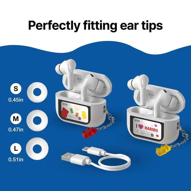 Alt view image 7 of 7 - Haribo Wireless Earbuds with LCD Touchscreen Case, Bluetooth 5.4 TWS, Noise Cancelling, 13mm Bass Driver, IPX4, Gummy Bear Style