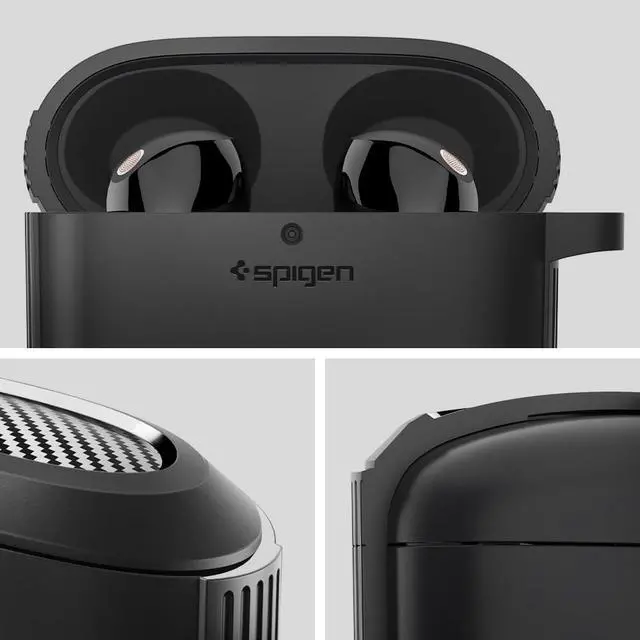 Alt view image 2 of 7 - Rugged Armor Designed for Sony WF-1000XM5 Case (2023) | TPU & PC Dual Layer, Drop Protection, Carbon-fiber Accent. Included Carabiner - Matte Black