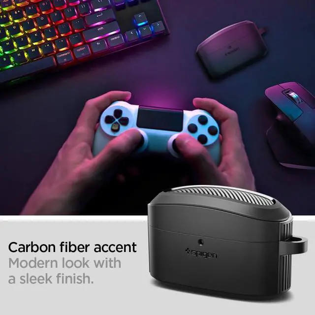 Alt view image 3 of 7 - Rugged Armor Designed for Sony WF-1000XM5 Case (2023) | TPU & PC Dual Layer, Drop Protection, Carbon-fiber Accent. Included Carabiner - Matte Black