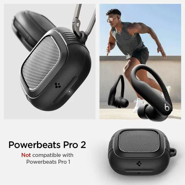 Alt view image 2 of 7 - Rugged Armor Designed for Powerbeats Pro 2 Case (2025) | TPU & PC Dual Layer, Drop Protection, Carbon-fiber Accent. Included Carabiner - Matte Black