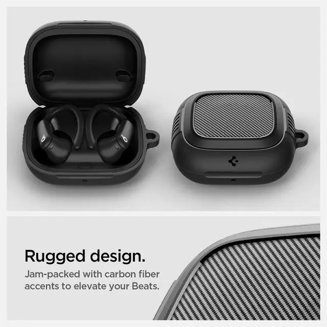 Alt view image 3 of 7 - Rugged Armor Designed for Powerbeats Pro 2 Case (2025) | TPU & PC Dual Layer, Drop Protection, Carbon-fiber Accent. Included Carabiner - Matte Black