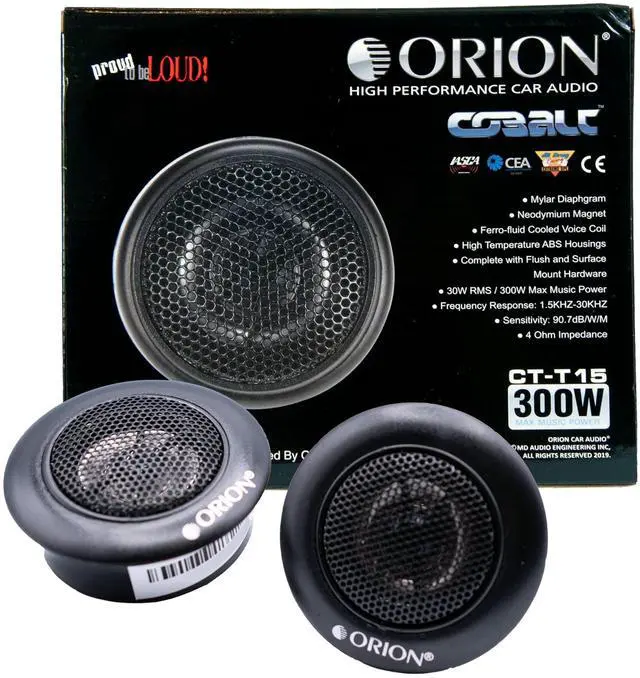 Main image of Cobalt Series CT-T15-1 Neodymium Silk Dome Tweeters | Silk Diaphragm, Surface/Flush Mount, 30W RMS, 300W Max, Built-in Crossover - Car Audio Tweeters (Pair)