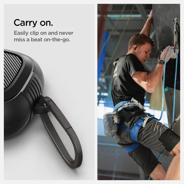 Alt view image 4 of 7 - Rugged Armor Designed for Powerbeats Pro 2 Case (2025) | TPU & PC Dual Layer, Drop Protection, Carbon-fiber Accent. Included Carabiner - Matte Black