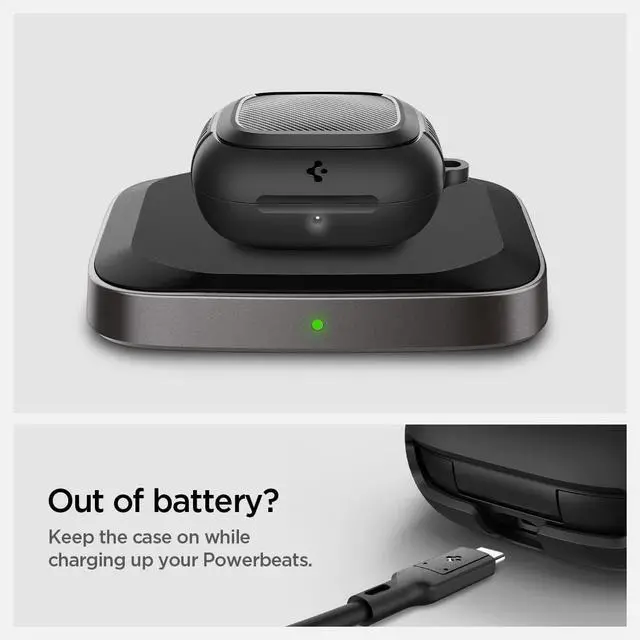 Alt view image 5 of 7 - Rugged Armor Designed for Powerbeats Pro 2 Case (2025) | TPU & PC Dual Layer, Drop Protection, Carbon-fiber Accent. Included Carabiner - Matte Black
