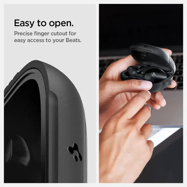 Alt view image 6 of 7 - Rugged Armor Designed for Powerbeats Pro 2 Case (2025) | TPU & PC Dual Layer, Drop Protection, Carbon-fiber Accent. Included Carabiner - Matte Black