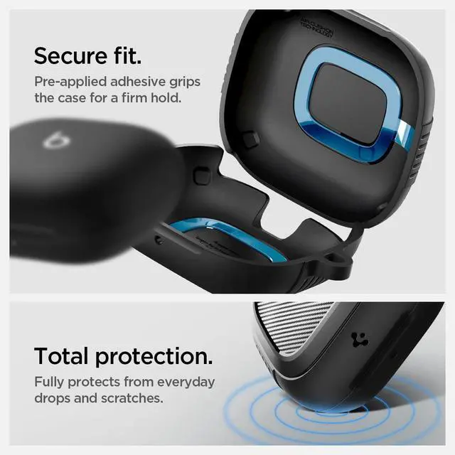 Alt view image 7 of 7 - Rugged Armor Designed for Powerbeats Pro 2 Case (2025) | TPU & PC Dual Layer, Drop Protection, Carbon-fiber Accent. Included Carabiner - Matte Black