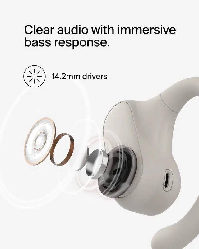 Alt view image 7 of 7 - SoundForm ClearFit Open-Ear Earbuds, IPX5, 26H Battery Life | Wireless sport earphones, environmental noise cancelling, Bluetooth multipoint, hiking, biking, running, gym