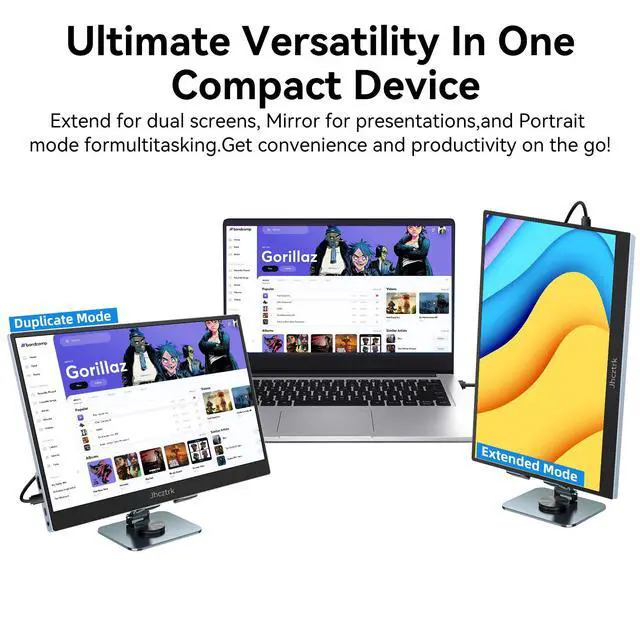 Alt view image 4 of 7 - 15.6 Inch Touchscreen Portable Monitor, FHD 1080P IPS Full Function USB-C Ultra Slim Travel Screen, Portable Display w/Speakers & VESA Mount for Laptop Mac PC Phone PS4 PS5 Switch