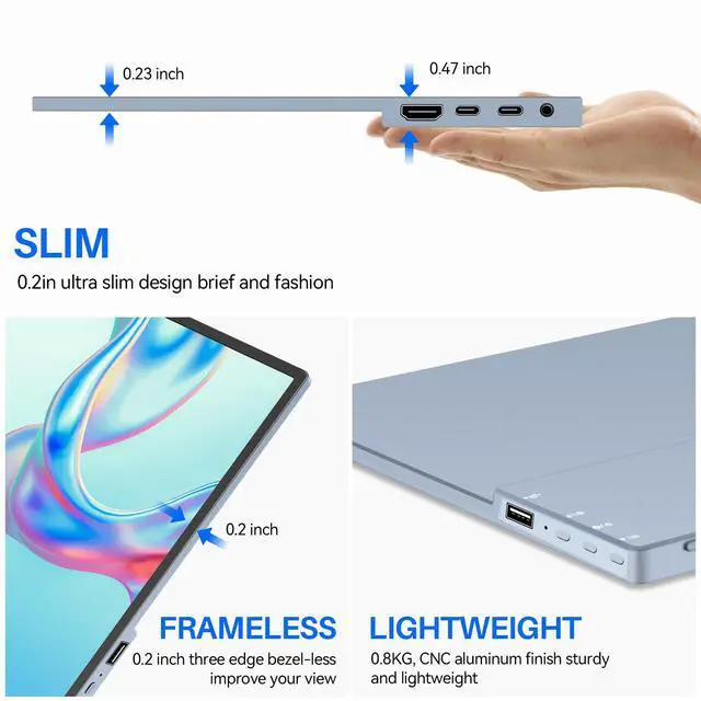 Alt view image 6 of 7 - 15.6 Inch Touchscreen Portable Monitor, FHD 1080P IPS Full Function USB-C Ultra Slim Travel Screen, Portable Display w/Speakers & VESA Mount for Laptop Mac PC Phone PS4 PS5 Switch
