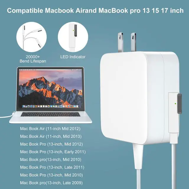 Alt view image 3 of 7 - MacBook Pro Charger, 60W L-Tip Mag 1 Power Adapter | Compatible with MacBook Pro 13" 2010-2012, MacBook 2009-2010, MacBook Air 11" 2010-2011,Mac Air 13 '' 2008-2011