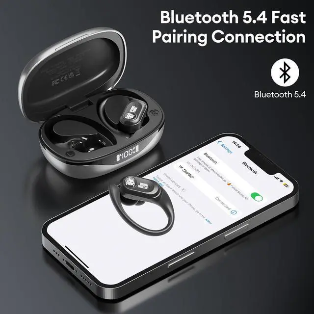 Alt view image 5 of 6 - Earbuds T26 Pro, Bluetooth 5.4 Wireless Gaming Earbuds with Mic, Over Ear Earbuds with Earhooks, 65H Playtime, Deep Bass, IPX5 Waterproof (Scourge Black)
