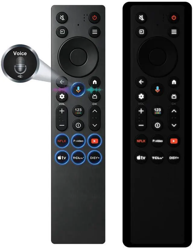 Main image of Replacement Backlit Voice Control for TCL Google TV Remote, RC923A FMB1 | Backlit voice control replacement for compatible TCL Google TVs with app shortcuts, easy setup, convenient everyday control
