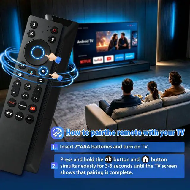 Alt view image 3 of 7 - Replacement Backlit Voice Control for TCL Google TV Remote, RC923A FMB1 | Backlit voice control replacement for compatible TCL Google TVs with app shortcuts, easy setup, convenient everyday control