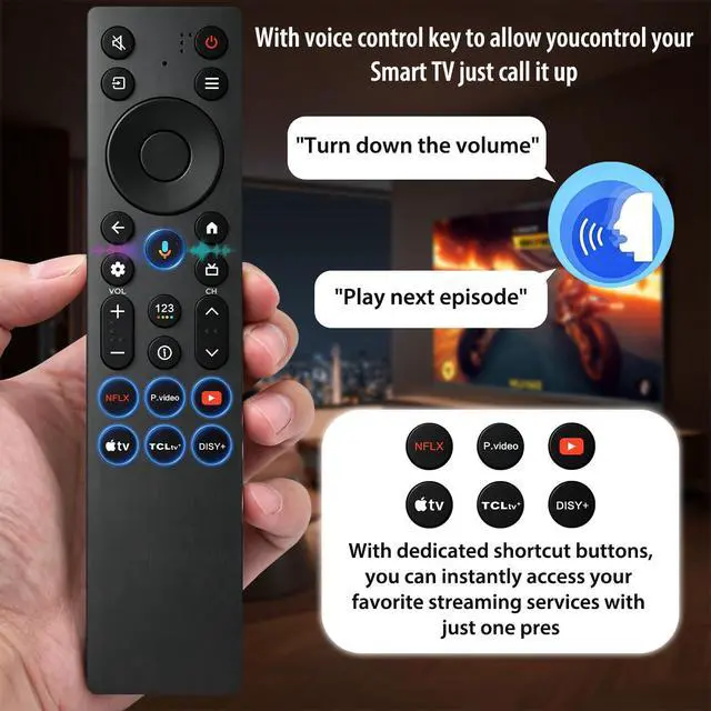Alt view image 6 of 7 - Replacement Backlit Voice Control for TCL Google TV Remote, RC923A FMB1 | Backlit voice control replacement for compatible TCL Google TVs with app shortcuts, easy setup, convenient everyday control