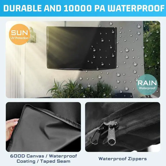 Alt view image 4 of 7 - Outdoor TV Cover 52-55 Inch Weatherproof, 600D All Zipper Outside TV Covers | Waterproof Outside TV Covers Heavy Duty 600D Fabric Canvas Outdoor TV Screen Protectors Shield for Flat Screen Outdoor TVs