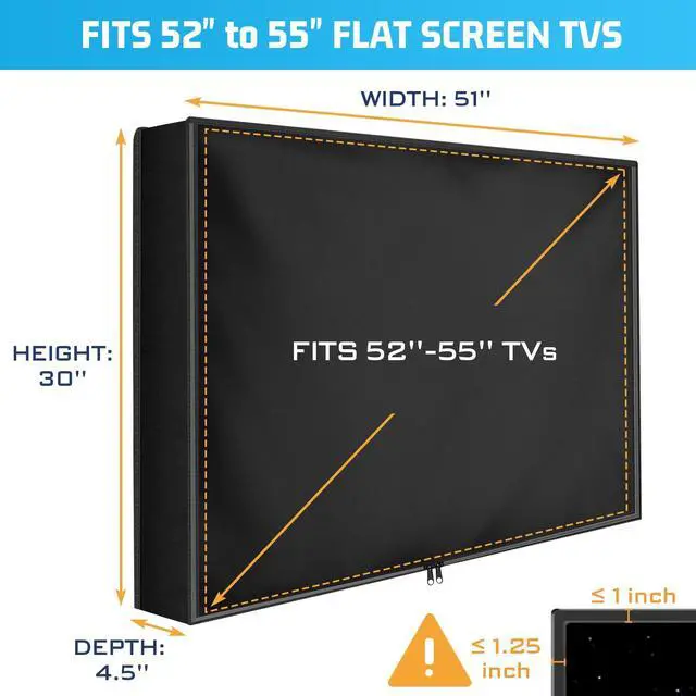 Alt view image 5 of 7 - Outdoor TV Cover 52-55 Inch Weatherproof, 600D All Zipper Outside TV Covers | Waterproof Outside TV Covers Heavy Duty 600D Fabric Canvas Outdoor TV Screen Protectors Shield for Flat Screen Outdoor TVs