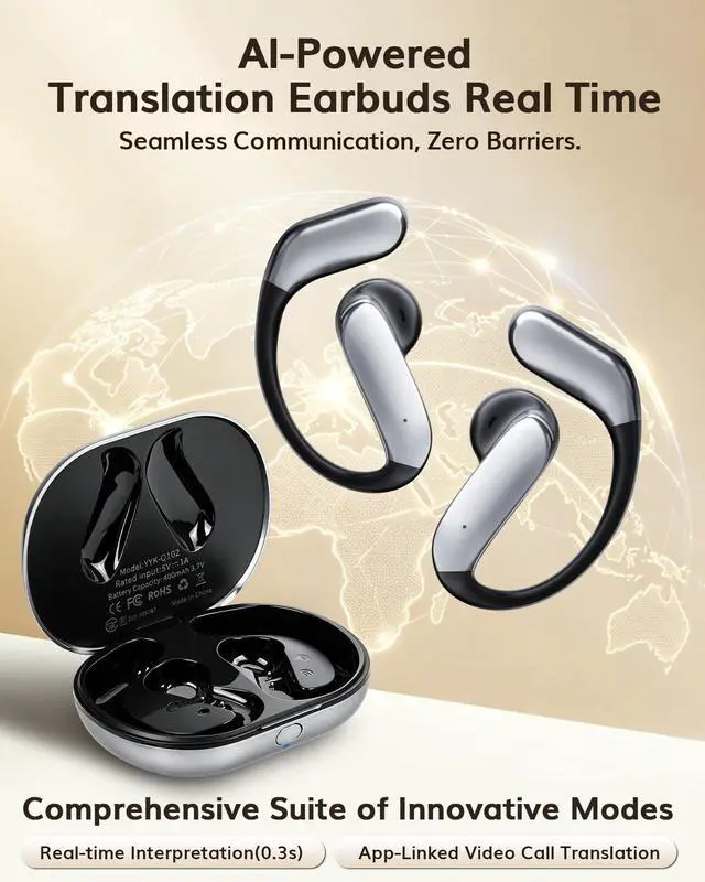 Alt view image 5 of 7 - Open Ear Earbuds Bluetooth 6.1, Ear Buds Wireless Bluetooth Earbuds AI Real Time Translation Earbuds 90H Playtime Open Ear Headphones with Noise Cancelling Mic Wireless Earbuds for Travel, Business