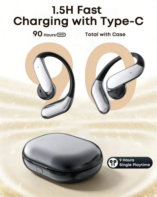 Alt view image 6 of 7 - Open Ear Earbuds Bluetooth 6.1, Ear Buds Wireless Bluetooth Earbuds AI Real Time Translation Earbuds 90H Playtime Open Ear Headphones with Noise Cancelling Mic Wireless Earbuds for Travel, Business