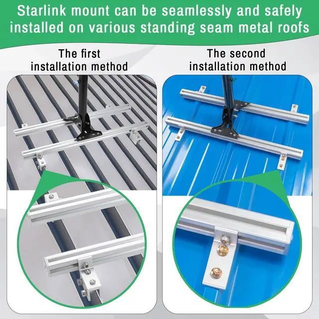 Alt view image 2 of 7 - Starlink Mount for Standing Seam Metal Roof with Starlink Pipe Adapter | Adjustable Starlink Mounting Kit, Starlink Roof Mount for Starlink Gen 2, Starlink Pole Mount