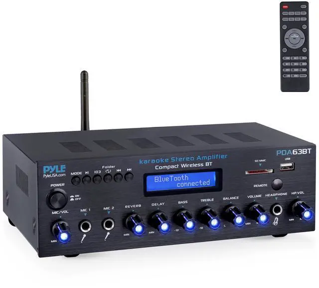 Main image of Wireless BT Stereo Amplifier - Multi Channel, 200 Watt Power, Home Audio Receiver System with FM Radio, BT, USB SD, AUX, RCA, Mic-in, BT and FM Antenna