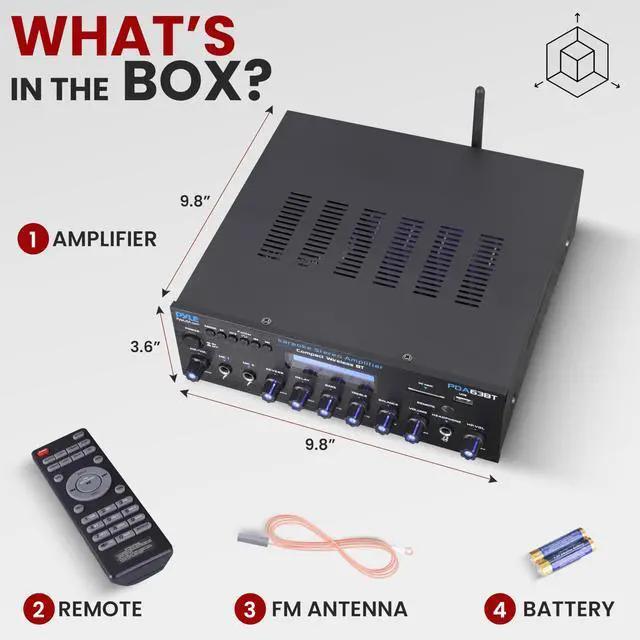 Alt view image 7 of 7 - Wireless BT Stereo Amplifier - Multi Channel, 200 Watt Power, Home Audio Receiver System with FM Radio, BT, USB SD, AUX, RCA, Mic-in, BT and FM Antenna