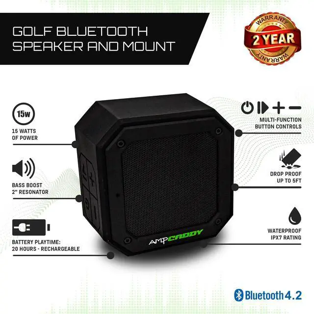 Alt view image 3 of 6 - Golf Bluetooth Speaker with Mount, Bluetooth Speaker and Mount with Loud Stereo Sound and Bass Boost, Extended Playtime and Range (V3 Pro - 15 Watts)
