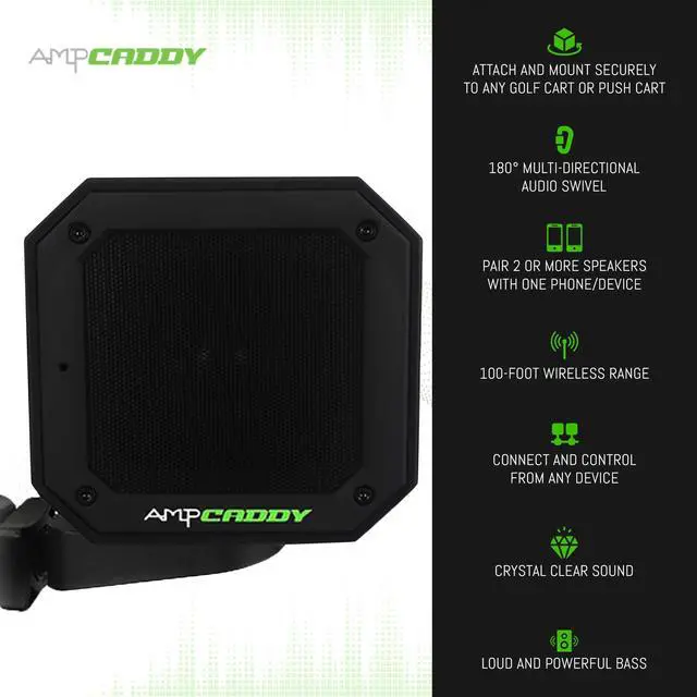 Alt view image 4 of 6 - Golf Bluetooth Speaker with Mount, Bluetooth Speaker and Mount with Loud Stereo Sound and Bass Boost, Extended Playtime and Range (V3 Pro - 15 Watts)