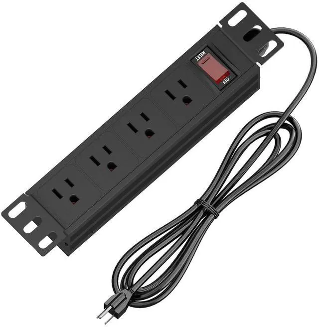 Main image of 10" Rack PDU- 1U (4Outlets) 10-inch Mini Rack Power Distribution Unit,6 FT | 15A Overload Switch(125V/15A 16AWG Cable),Network Cabinet Rack Mount Power Strip (Wall, Desktop, or Server Rack Mountable)