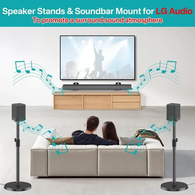 Alt view image 3 of 6 - Heavy-Duty Speaker Stands Pair for LG Speaker Stands with LG Soundbar Mount - Height Adjustable Floor Speaker Stands for LG Surround Sound Speaker Stands SPQ8-S S95QR 578S1-S S78S2-S S65S3-S S55TR