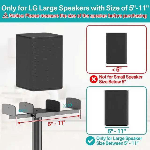 Alt view image 2 of 6 - Heavy-Duty Speaker Stands Pair for LG Speaker Stands with LG Soundbar Mount - Height Adjustable Floor Speaker Stands for LG Surround Sound Speaker Stands SPQ8-S S95QR 578S1-S S78S2-S S65S3-S S55TR