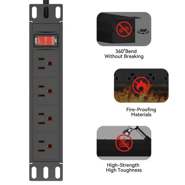 Alt view image 4 of 7 - 10" Rack PDU- 1U (4Outlets) 10-inch Mini Rack Power Distribution Unit,6 FT | 15A Overload Switch(125V/15A 16AWG Cable),Network Cabinet Rack Mount Power Strip (Wall, Desktop, or Server Rack Mountable)