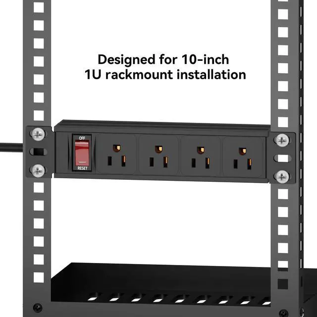 Alt view image 6 of 7 - 10" Rack PDU- 1U (4Outlets) 10-inch Mini Rack Power Distribution Unit,6 FT | 15A Overload Switch(125V/15A 16AWG Cable),Network Cabinet Rack Mount Power Strip (Wall, Desktop, or Server Rack Mountable)