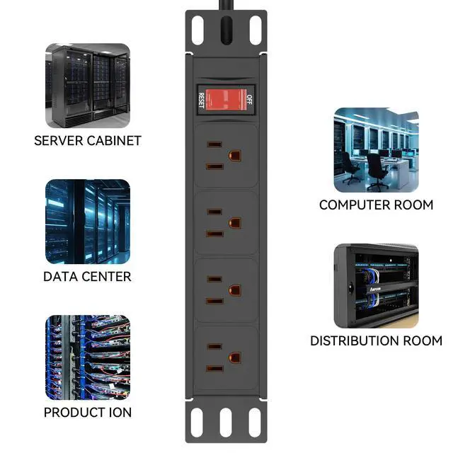 Alt view image 7 of 7 - 10" Rack PDU- 1U (4Outlets) 10-inch Mini Rack Power Distribution Unit,6 FT | 15A Overload Switch(125V/15A 16AWG Cable),Network Cabinet Rack Mount Power Strip (Wall, Desktop, or Server Rack Mountable)