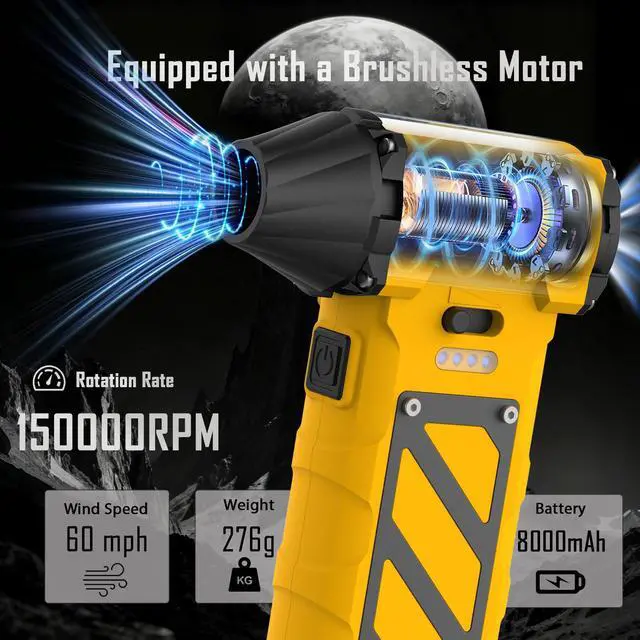 Alt view image 2 of 7 - Electric Air Duster-Compressed Air Duster,60mph Wind Stepless Speed Canned Air for PC/Compute/Electronics/Home&Car Cleaning, 150000RPM Air Blower to Spray Air Can Dust Off Keyboard Cleaner (Yellow)