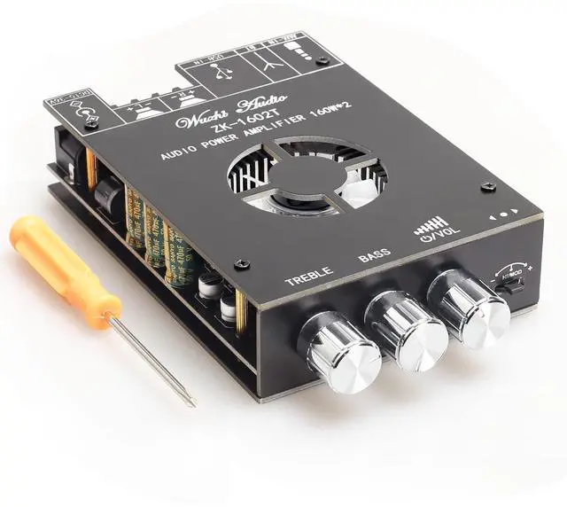 Main image of 320W Power Amplifier Board with Subwoofer 2.0 Channel 160W×2, 15V-36V Audio Power Amplifier Module with Treble and Bass Control,Black (ZK-1602T)