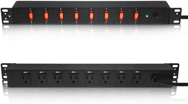 Main image of PDU Rack Mount Power Strip, Heavy Duty 12 Gauge Cord, 6FT, 1 | 8 Outlets Individual Switches, Metal, Server Mountable Surge Protector