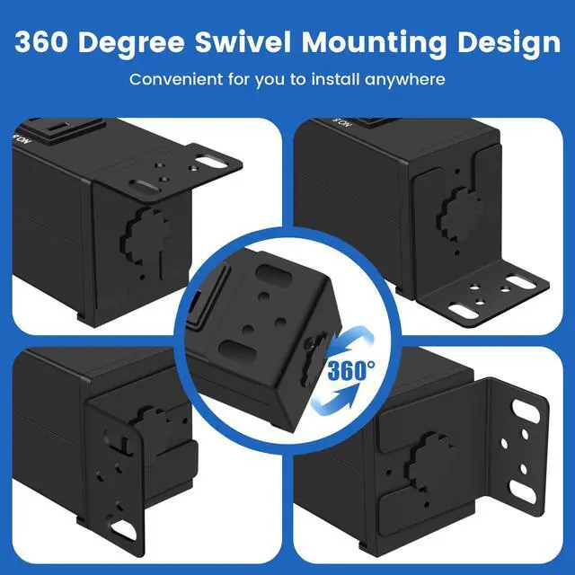 Alt view image 4 of 7 - PDU Rack Mount Power Strip, Heavy Duty 12 Gauge Cord, 6FT, 1 | 8 Outlets Individual Switches, Metal, Server Mountable Surge Protector