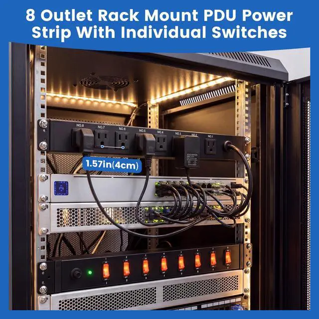 Alt view image 5 of 7 - PDU Rack Mount Power Strip, Heavy Duty 12 Gauge Cord, 6FT, 1 | 8 Outlets Individual Switches, Metal, Server Mountable Surge Protector
