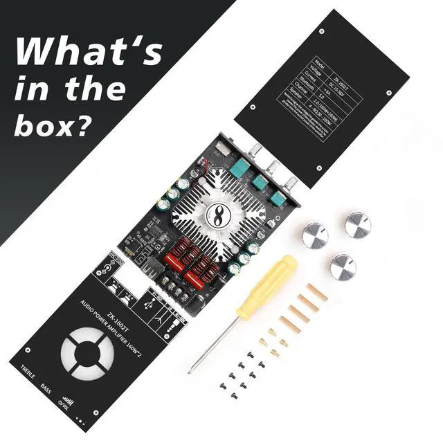 Alt view image 6 of 6 - 320W Power Amplifier Board with Subwoofer 2.0 Channel 160W×2, 15V-36V Audio Power Amplifier Module with Treble and Bass Control,Black (ZK-1602T)