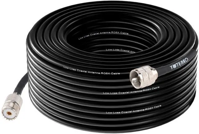 Main image of CB Coax Cable 50ft, RG8x Coaxial Cable PL259 Male to SO239 Female, Low Loss 50 Ohm Antenna Coax for CB Ham HF VHF Radio Antenna