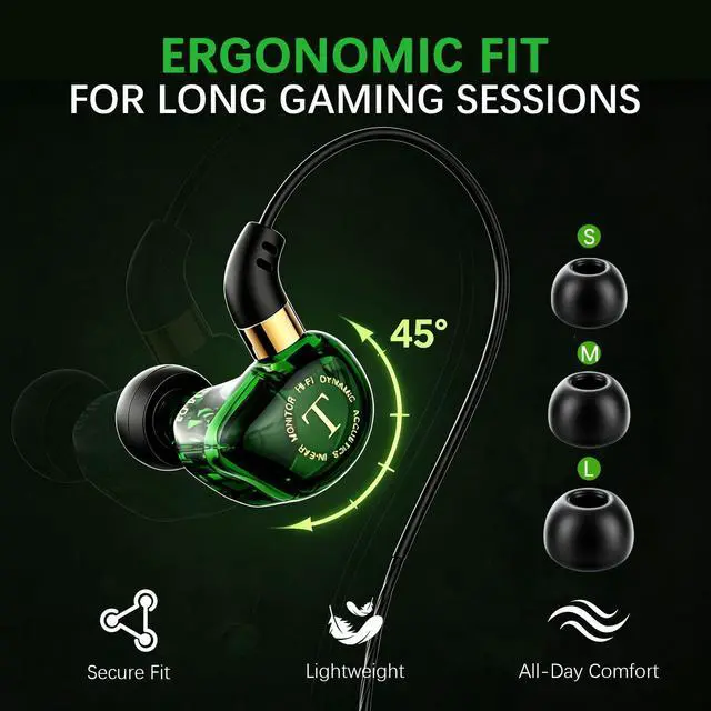 Alt view image 2 of 7 - Wired Gaming Earbuds with Mic, 360° Spatial Audio, 10mm Drivers, in-Ear Headphones with Volume Control, 3.5mm Jack for PC, PS5, Xbox, Switch, Laptop(Black)