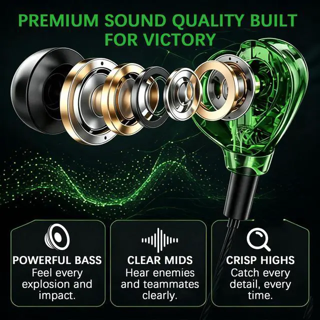 Alt view image 4 of 7 - Wired Gaming Earbuds with Mic, 360° Spatial Audio, 10mm Drivers, in-Ear Headphones with Volume Control, 3.5mm Jack for PC, PS5, Xbox, Switch, Laptop(Black)