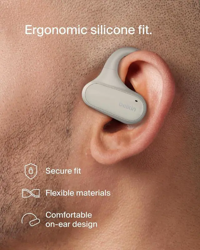 Alt view image 3 of 7 - SoundForm ClearFit Open-Ear Earbuds, IPX5, 26H Battery Life | Wireless sport earphones, environmental noise cancelling, Bluetooth multipoint, hiking, biking, running, gym