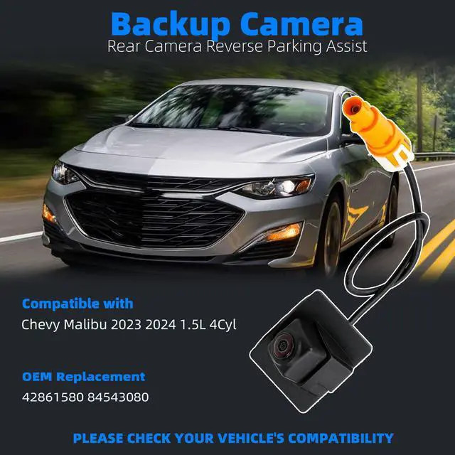 Alt view image 2 of 7 - Backup Camera Compatible with Chevy Malibu 2023 2024 1.5L 4Cyl, Rear Camera Reverse Parking Assist Installation Monitor Systems (Camera with Bracket)