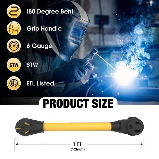 Alt view image 3 of 5 - NEMA 10-50P to 6-50R Heavy-Duty Welding Plug 250V Adapter Range Stove Oven to Welder Plasma Cutter 50 Amp with Ergonomic Handle STW 6 AWG*3C 1FT
